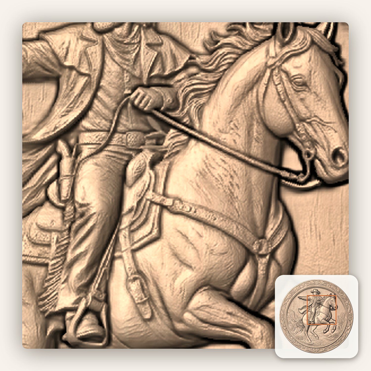 Wild West Cowboy Horse Rider CNC Relief STL bas-relief STL — view 6