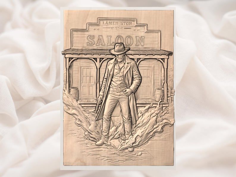 Gunslinger Outside the Saloon Western Bas-Relief STL bas-relief STL — view 2