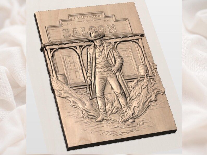 Gunslinger Outside the Saloon Western Bas-Relief STL bas-relief STL — view 3