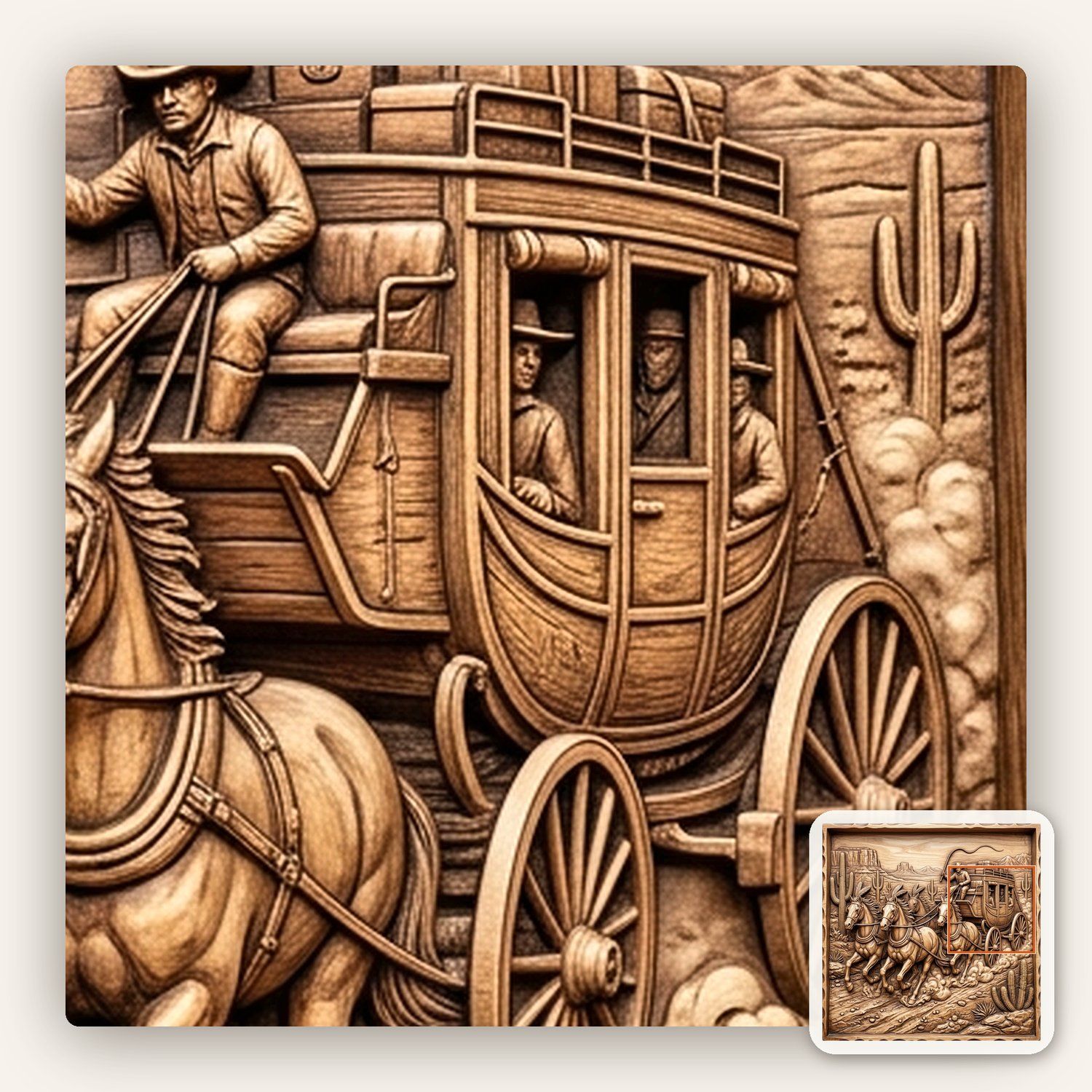 Wild West Stagecoach Desert Scene CNC Relief STL bas-relief STL — view 10