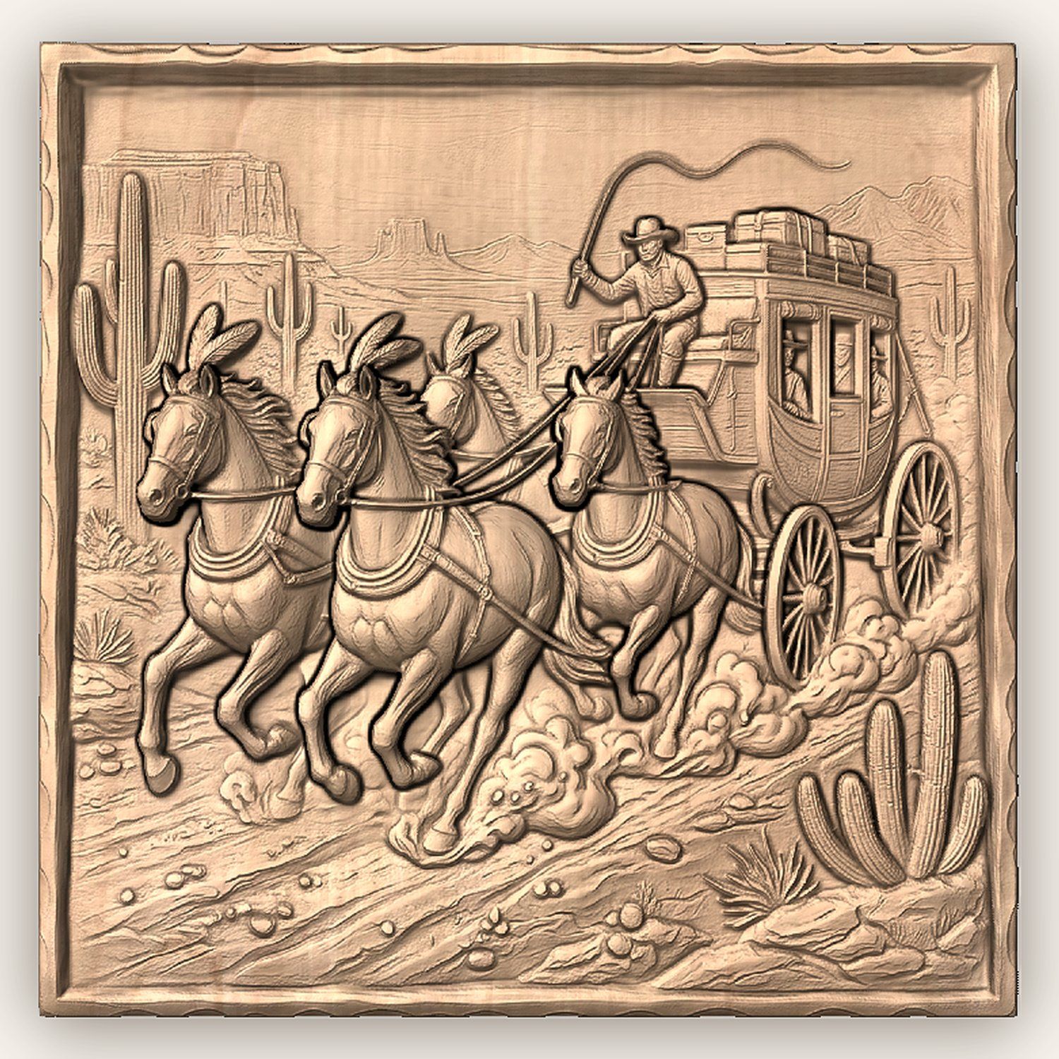 Wild West Stagecoach Desert Scene CNC Relief STL bas-relief STL — view 3