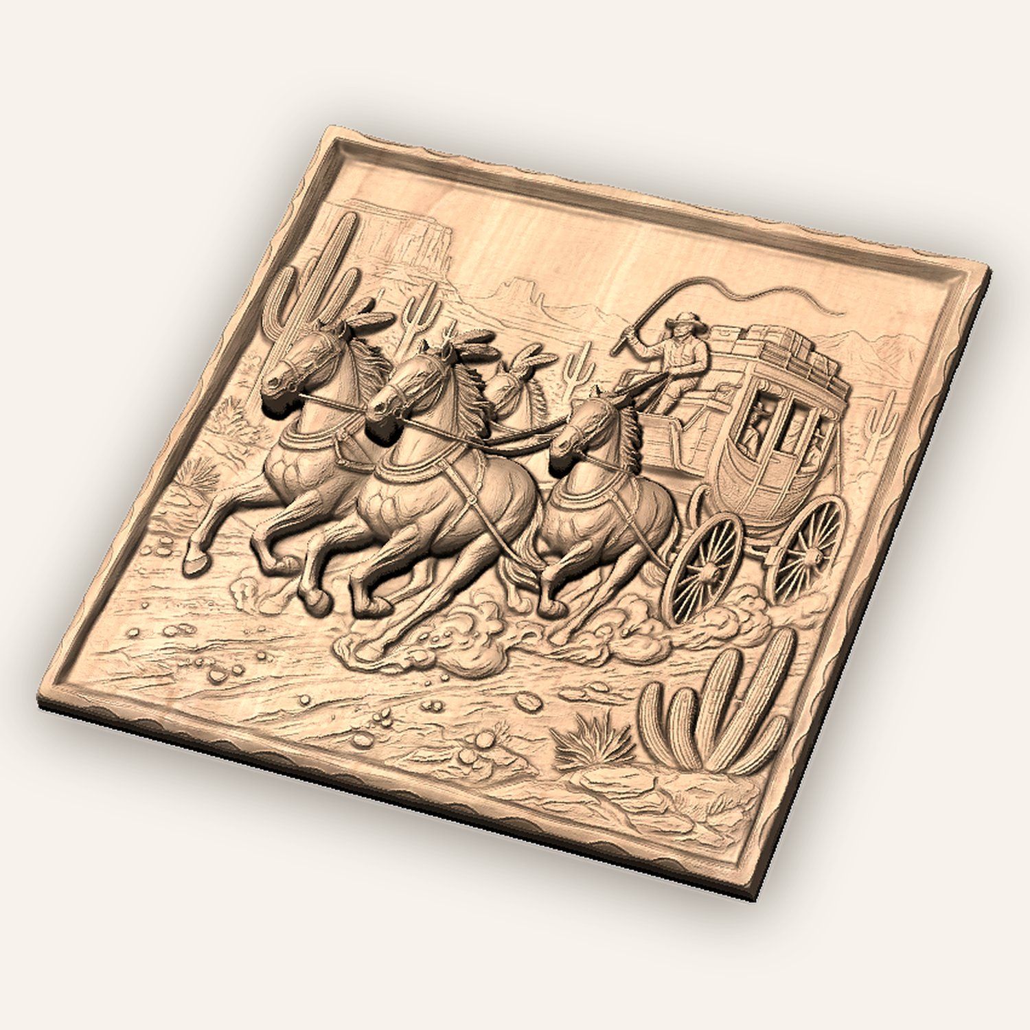 Wild West Stagecoach Desert Scene CNC Relief STL bas-relief STL — view 4