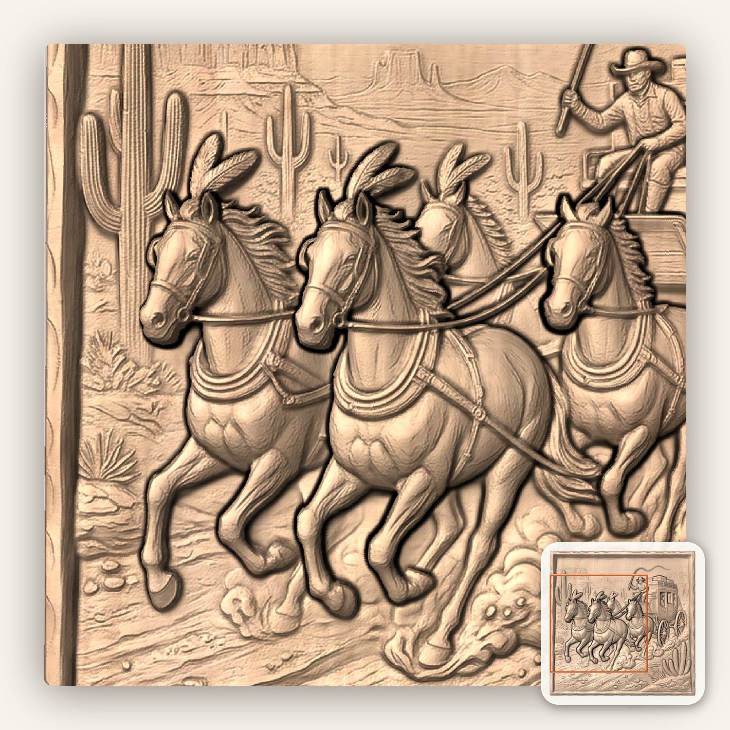 Wild West Stagecoach Desert Scene CNC Relief STL bas-relief STL — view 7