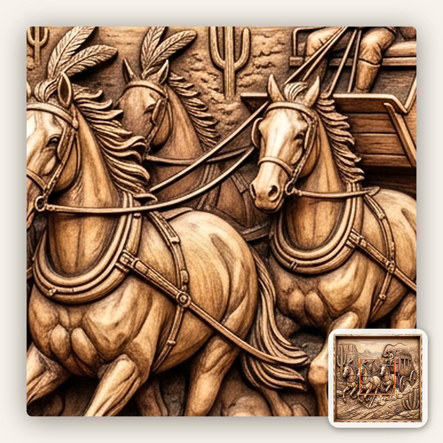 Wild West Stagecoach Desert Scene CNC Relief STL bas-relief STL — view 9