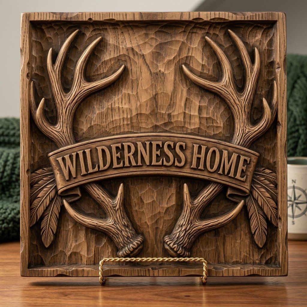 Wilderness Home Antler Banner CNC Relief STL bas-relief STL — view 5