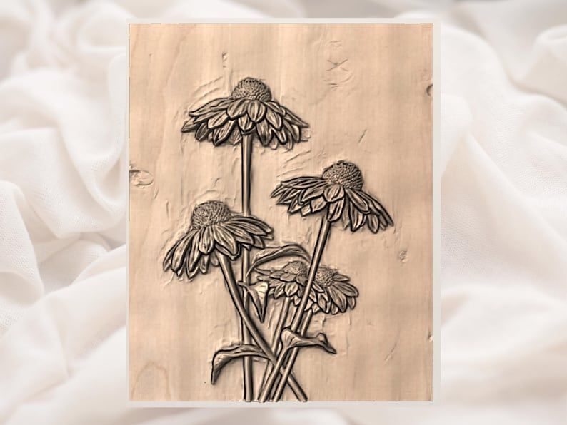 Coneflower Echinacea Bouquet Bas-Relief STL for CNC Carving bas-relief STL — view 2