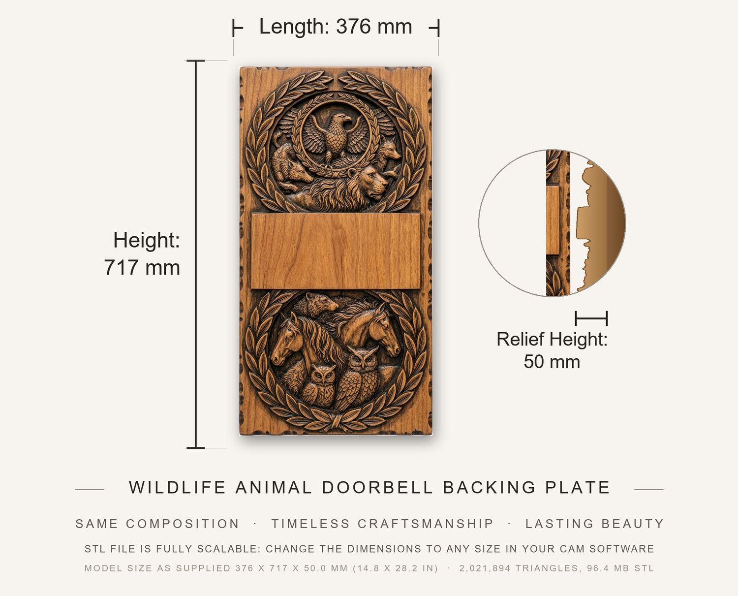 Wildlife Animal Doorbell Backing Plate CNC Relief STL bas-relief STL — view 3