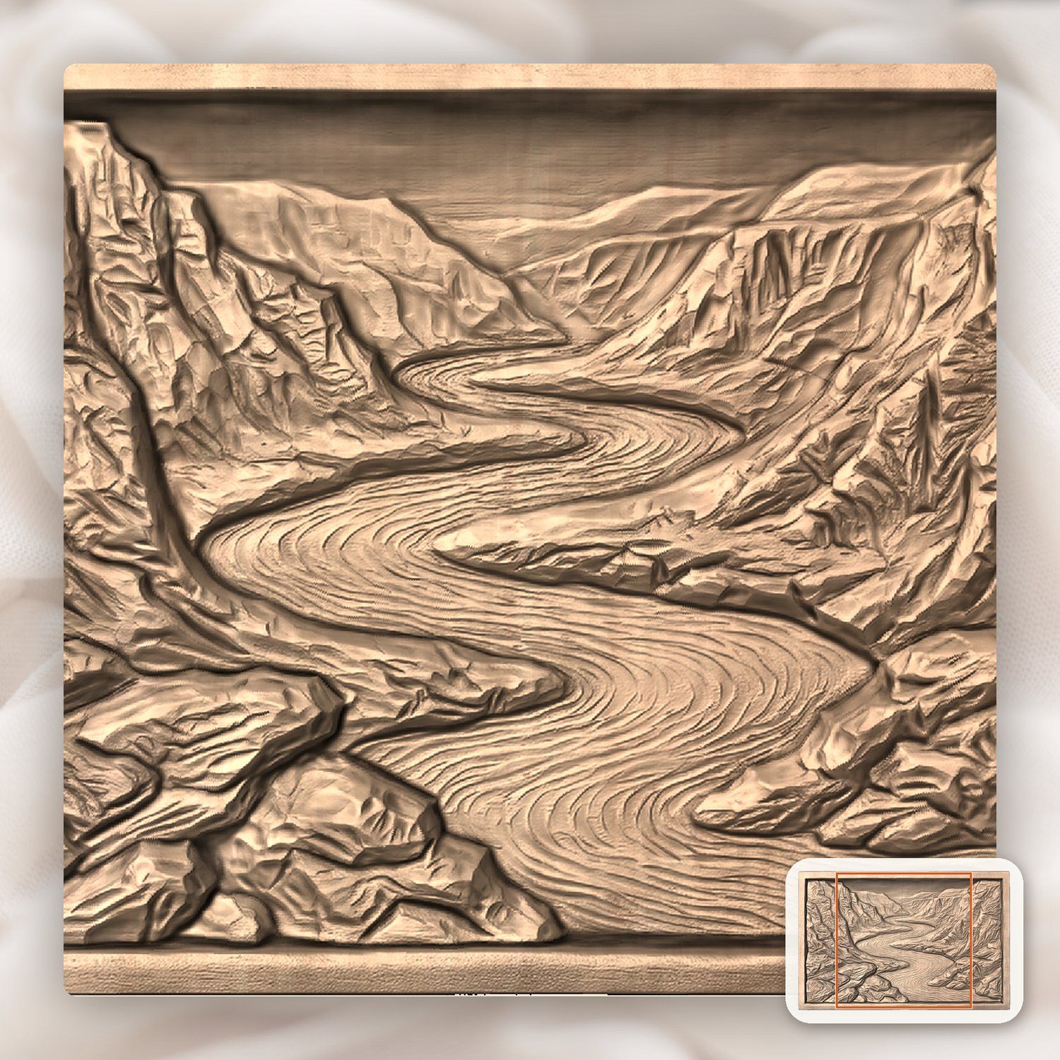 Winding River Valley Landscape CNC Relief STL bas-relief STL — view 6