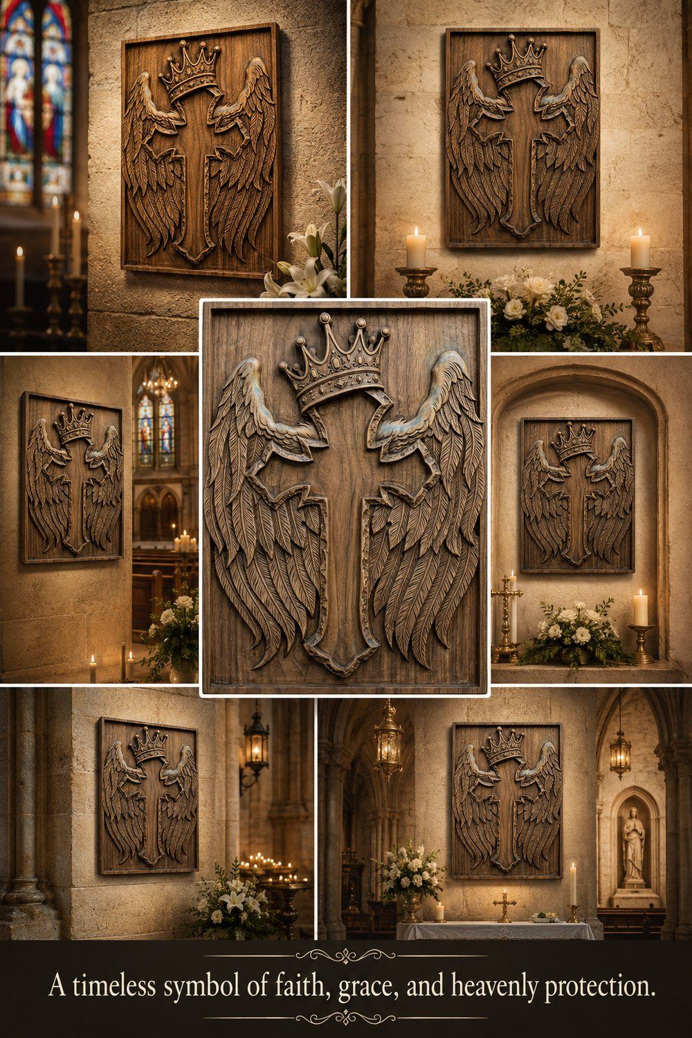 Winged Crowned Cross CNC Relief STL bas-relief STL — view 10
