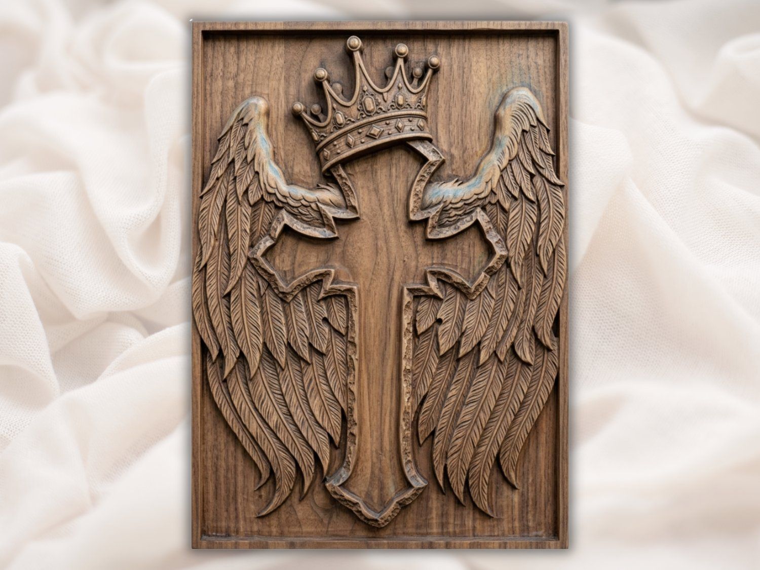 Winged Crowned Cross CNC Relief STL bas-relief STL — view 2