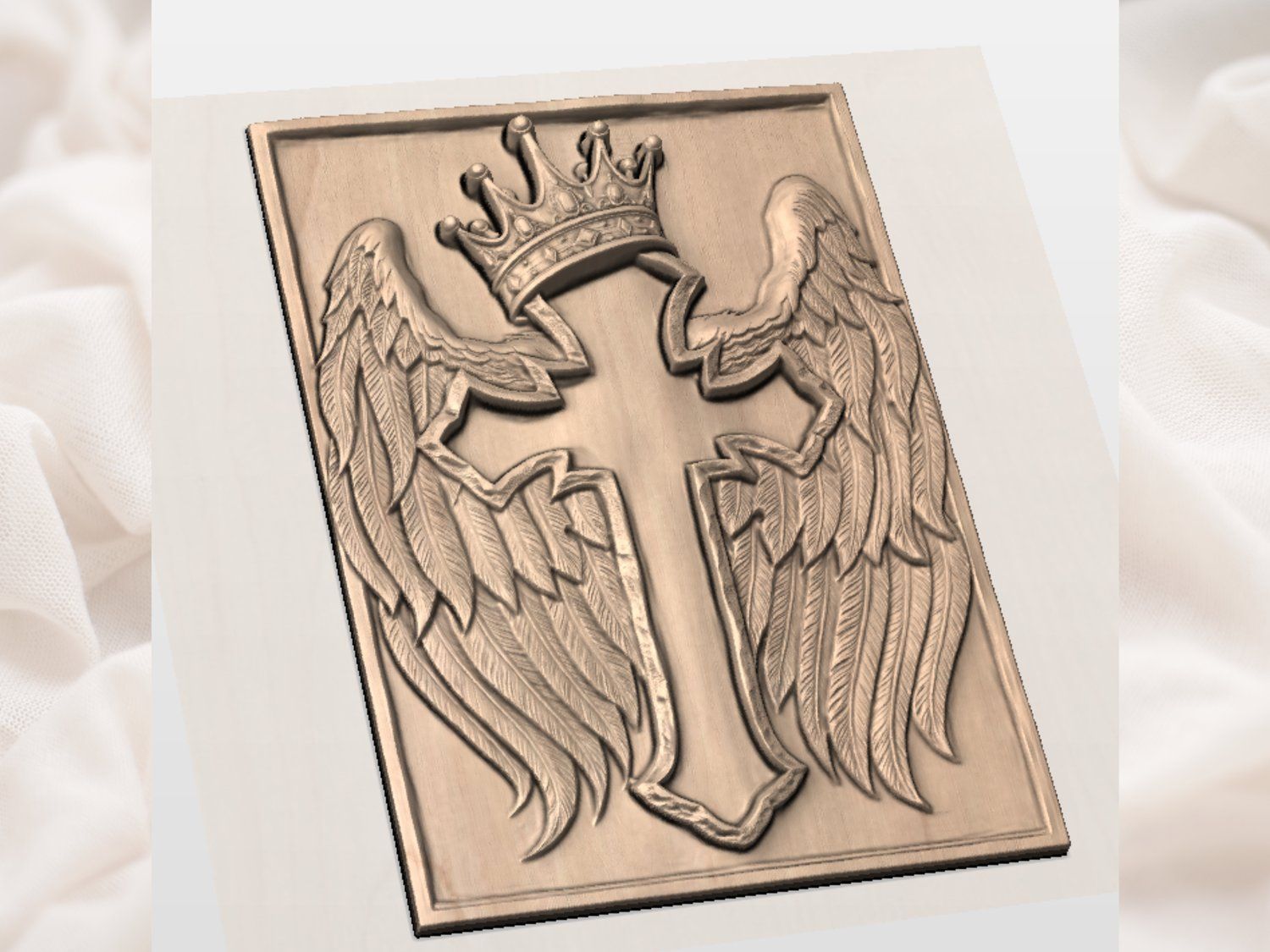 Winged Crowned Cross CNC Relief STL bas-relief STL — view 3