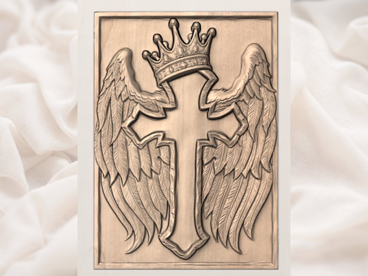 Winged Crowned Cross CNC Relief STL bas-relief STL — view 4