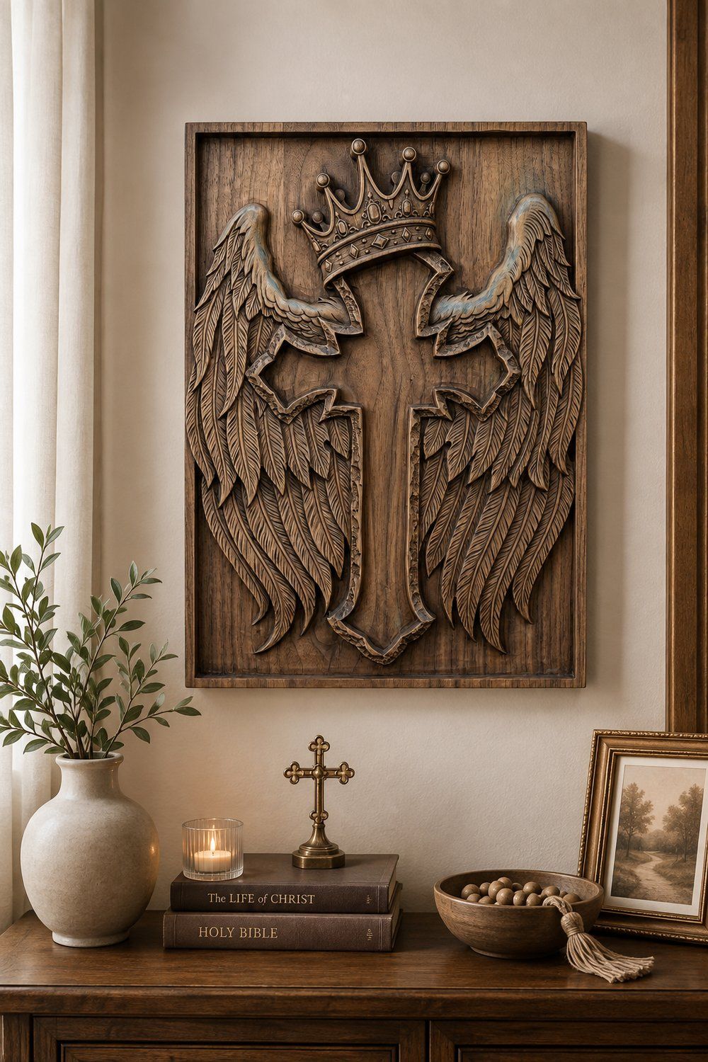 Winged Crowned Cross CNC Relief STL bas-relief STL — view 6