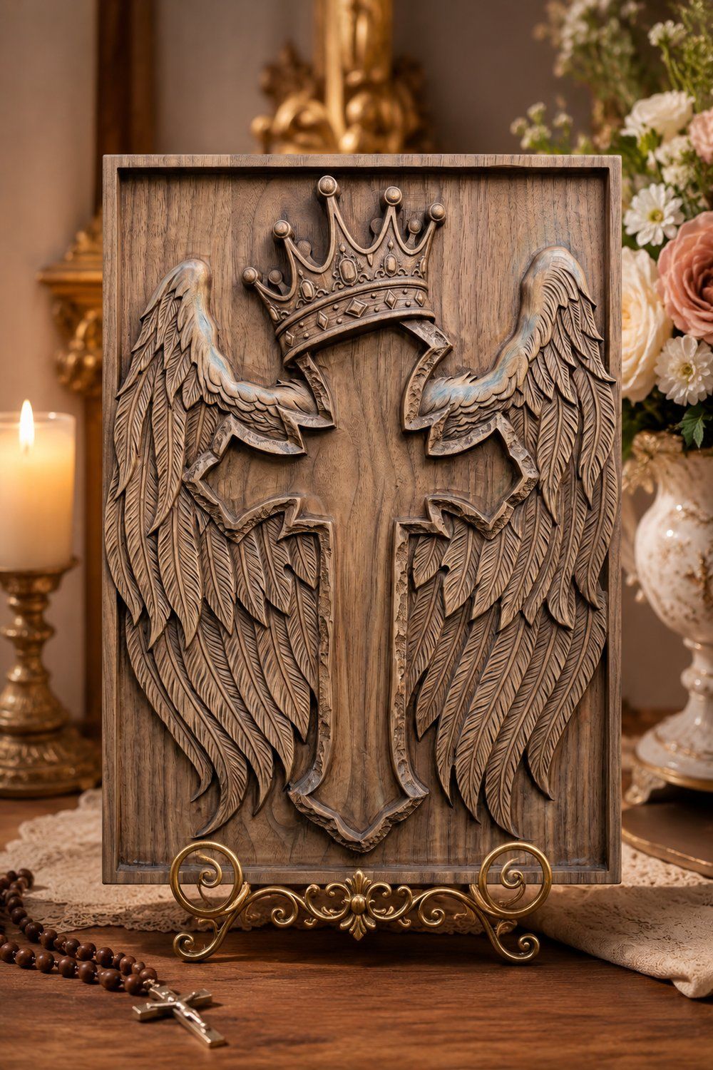 Winged Crowned Cross CNC Relief STL bas-relief STL — view 7