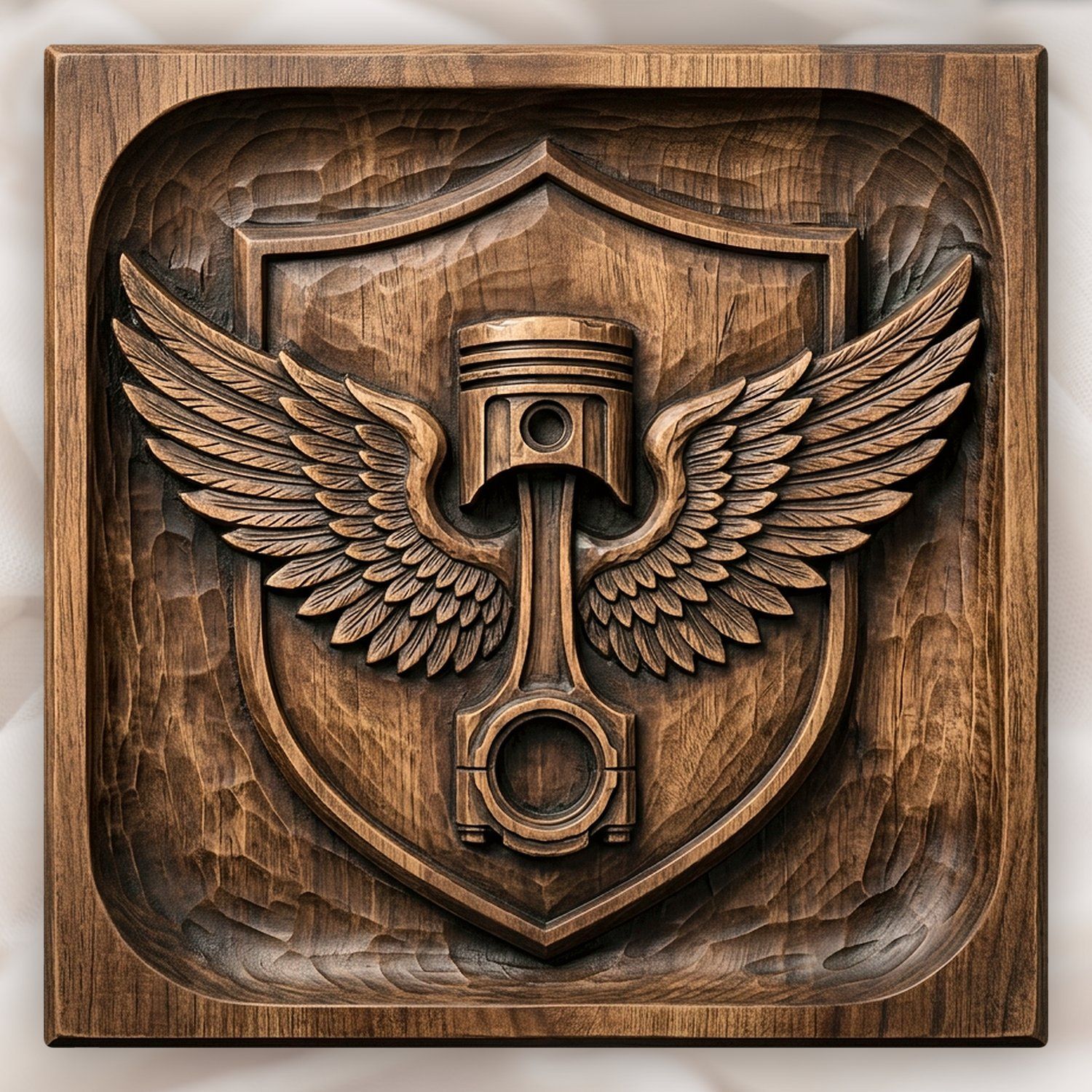 Winged Piston Shield Motorcycle Tank Badge CNC Relief STL bas-relief STL design