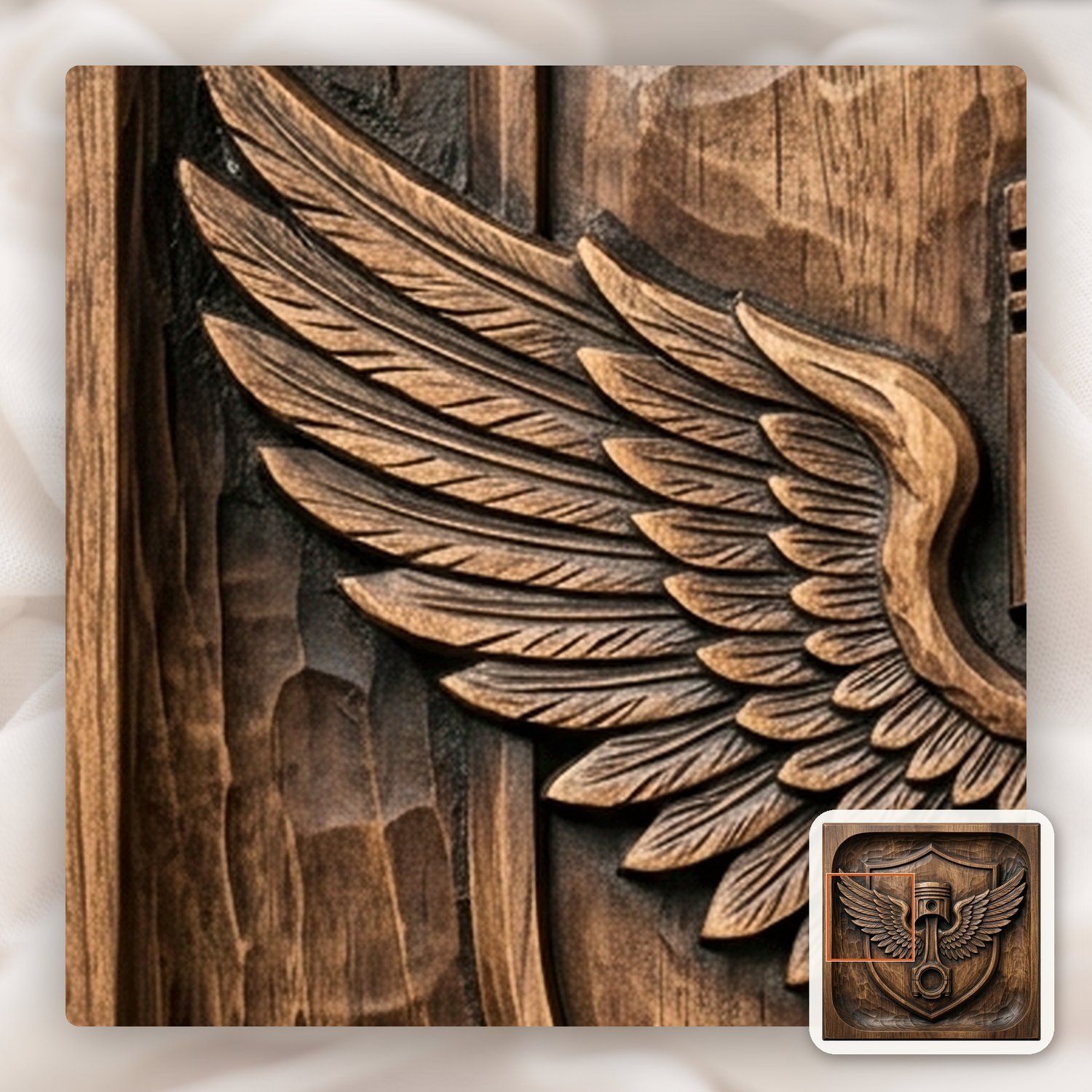 Winged Piston Shield Motorcycle Tank Badge CNC Relief STL bas-relief STL — view 11