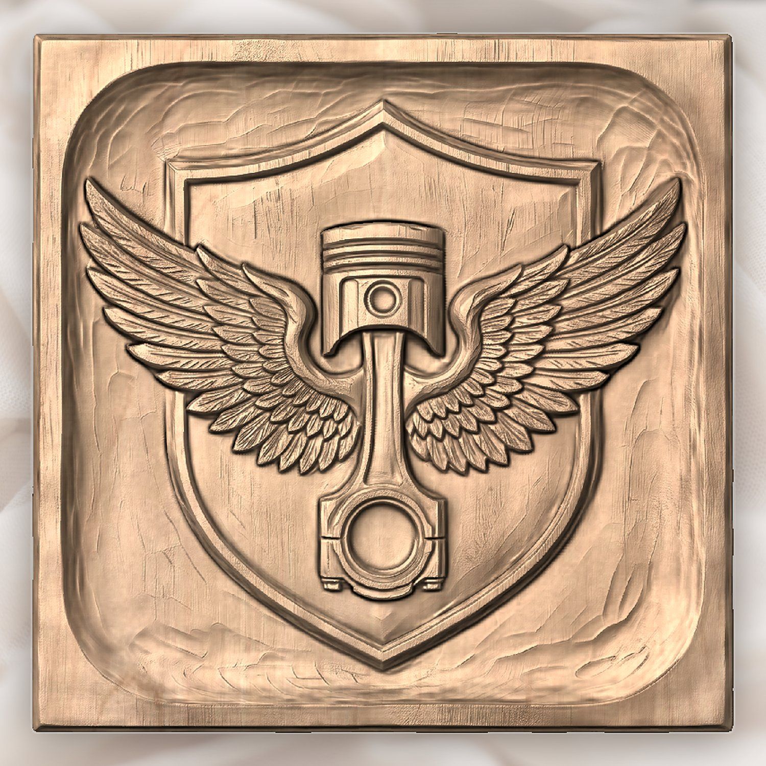 Winged Piston Shield Motorcycle Tank Badge CNC Relief STL bas-relief STL — view 4