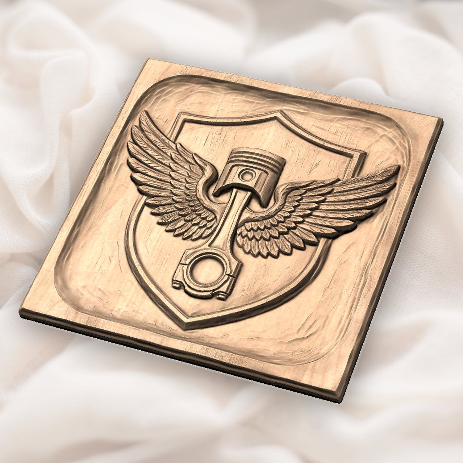 Winged Piston Shield Motorcycle Tank Badge CNC Relief STL bas-relief STL — view 5