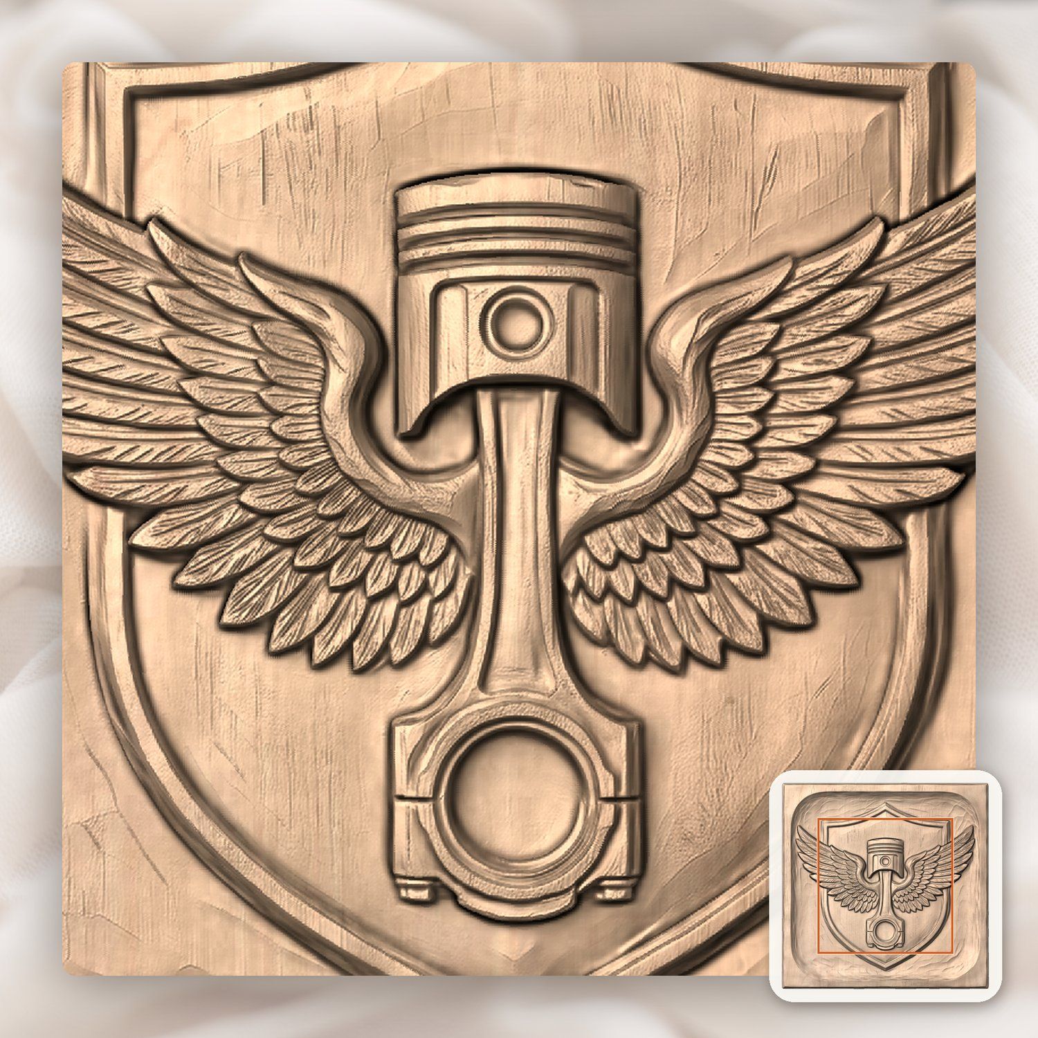 Winged Piston Shield Motorcycle Tank Badge CNC Relief STL bas-relief STL — view 6