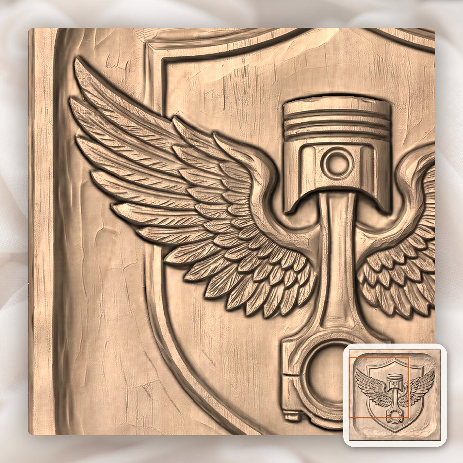 Winged Piston Shield Motorcycle Tank Badge CNC Relief STL bas-relief STL — view 7