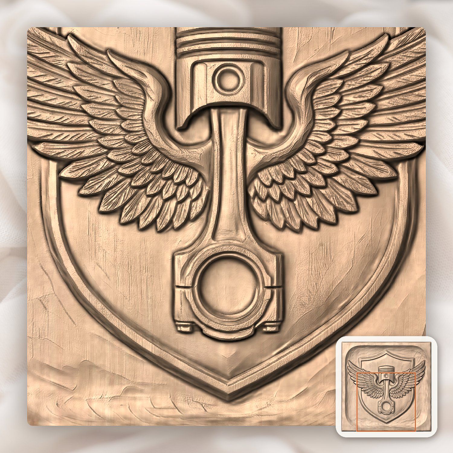 Winged Piston Shield Motorcycle Tank Badge CNC Relief STL bas-relief STL — view 9