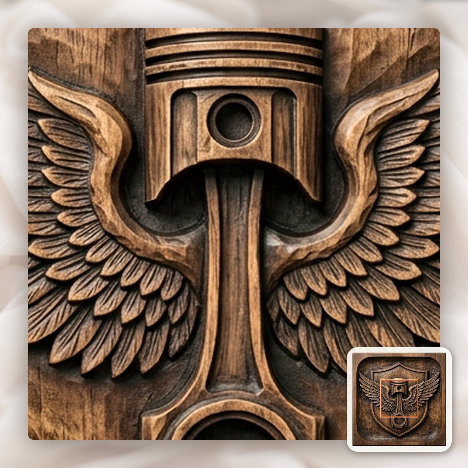 Winged Piston Shield Motorcycle Tank Badge CNC Relief STL bas-relief STL — view 10