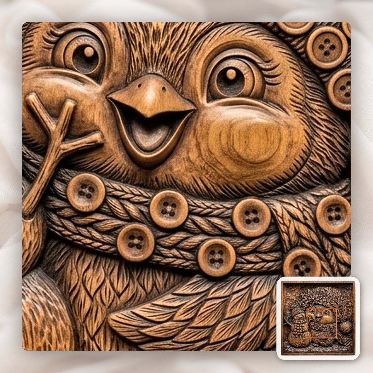 Winter Bird and Snowman CNC Relief STL bas-relief STL — view 12