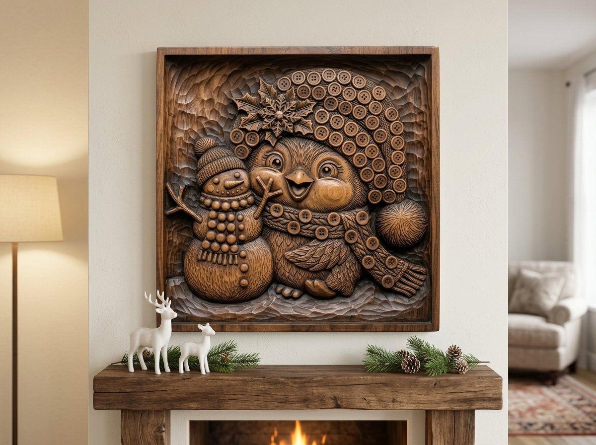 Winter Bird and Snowman CNC Relief STL bas-relief STL — view 13