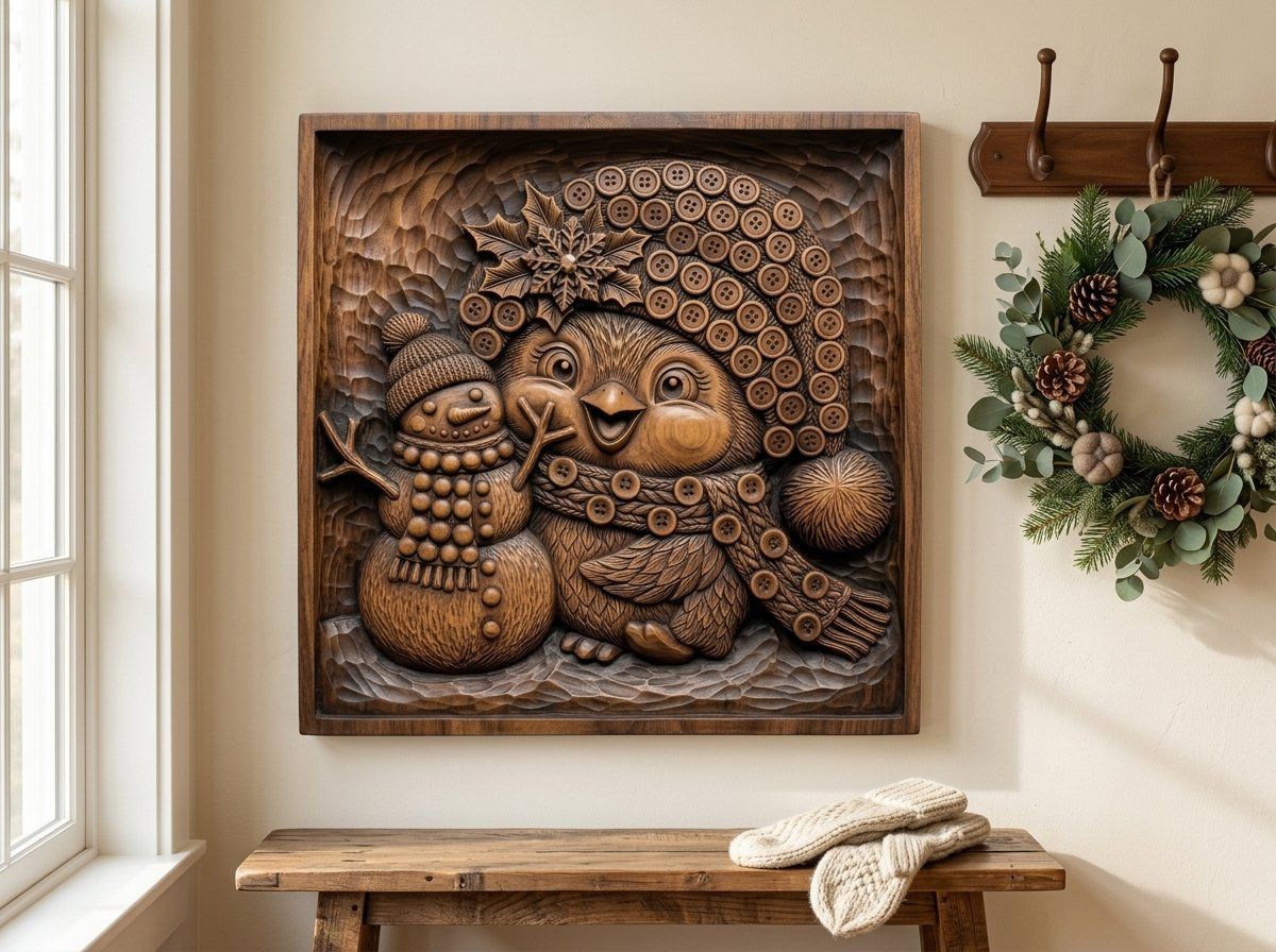 Winter Bird and Snowman CNC Relief STL bas-relief STL — view 14