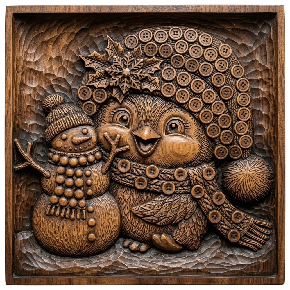 Winter Bird and Snowman CNC Relief STL bas-relief STL — view 4