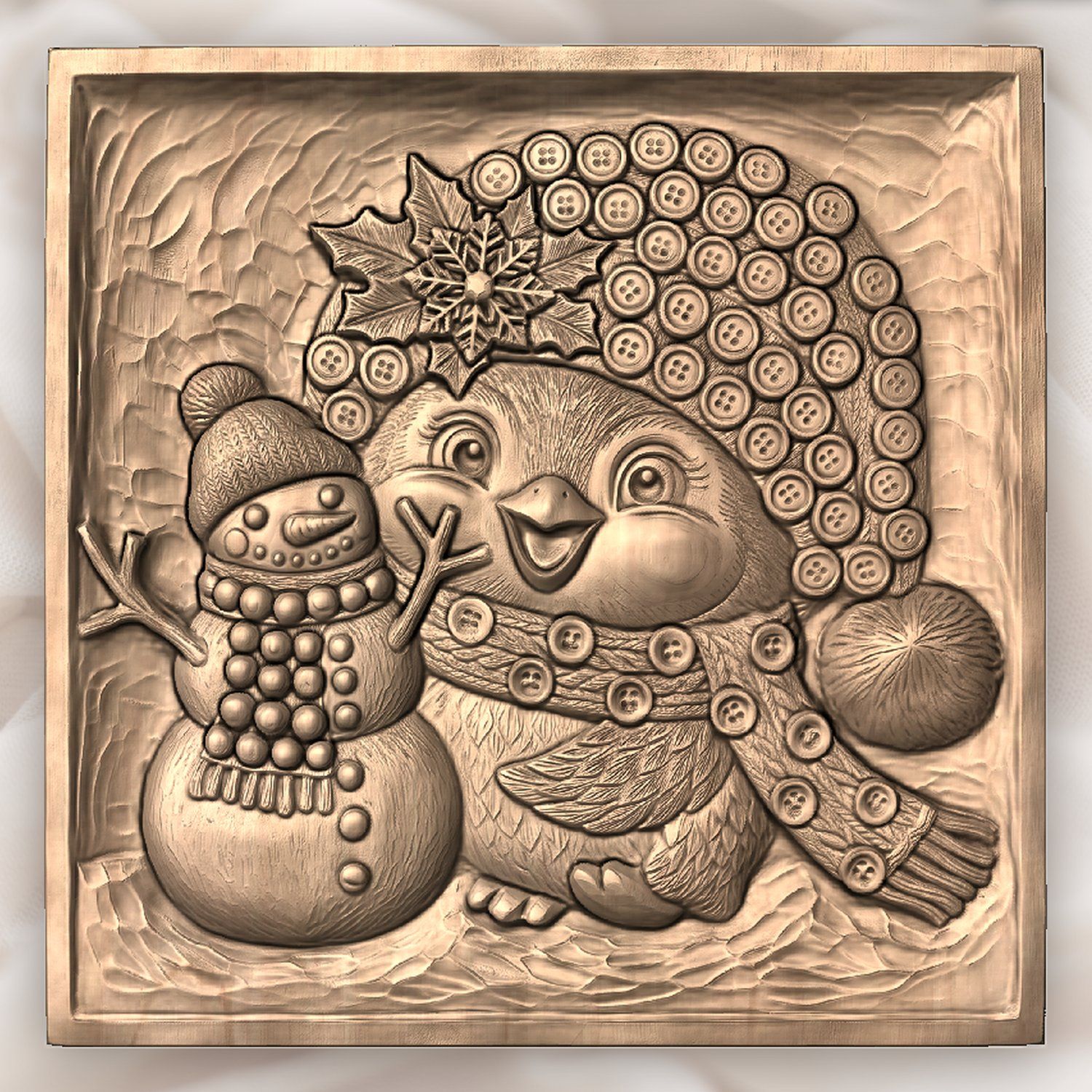 Winter Bird and Snowman CNC Relief STL bas-relief STL — view 5