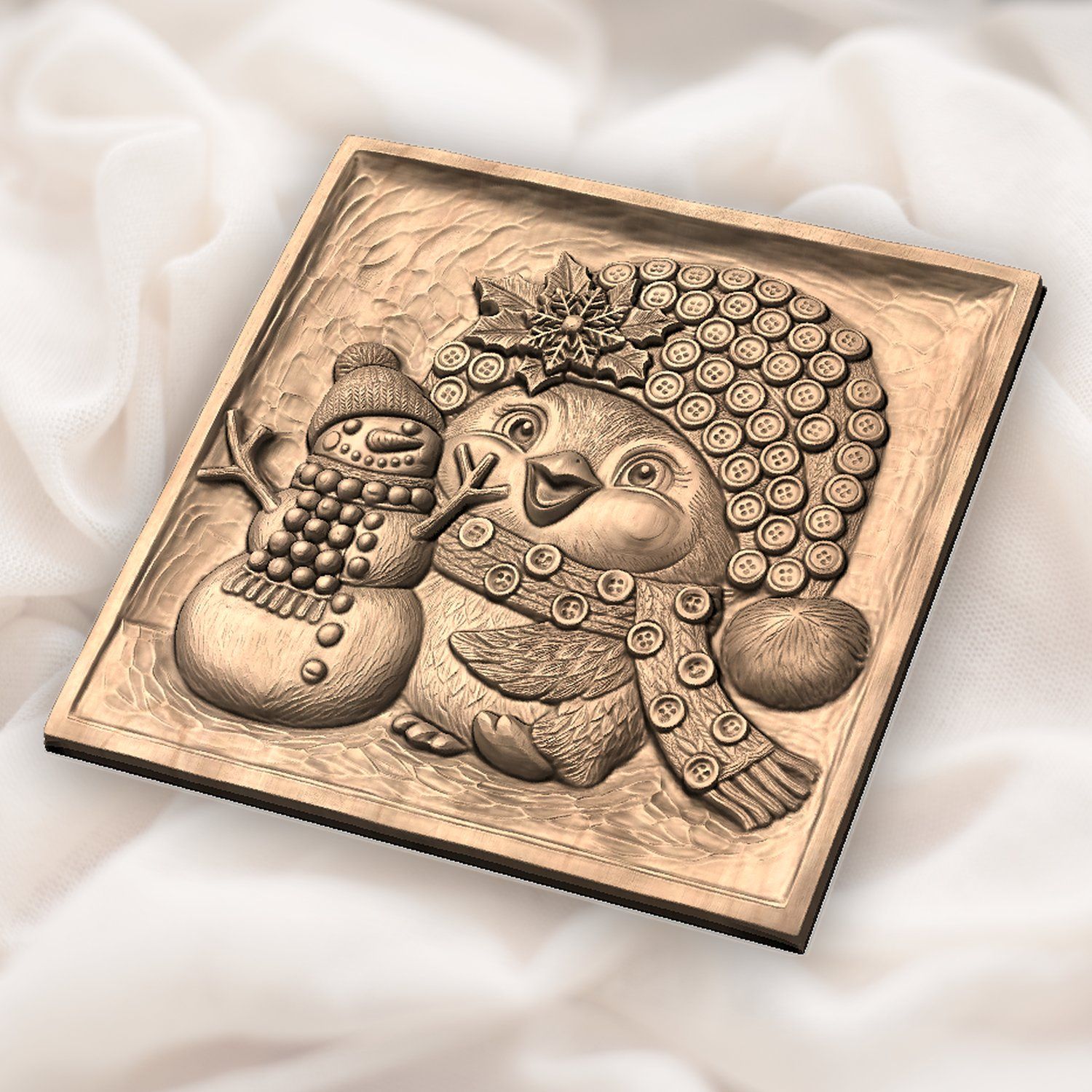 Winter Bird and Snowman CNC Relief STL bas-relief STL — view 6