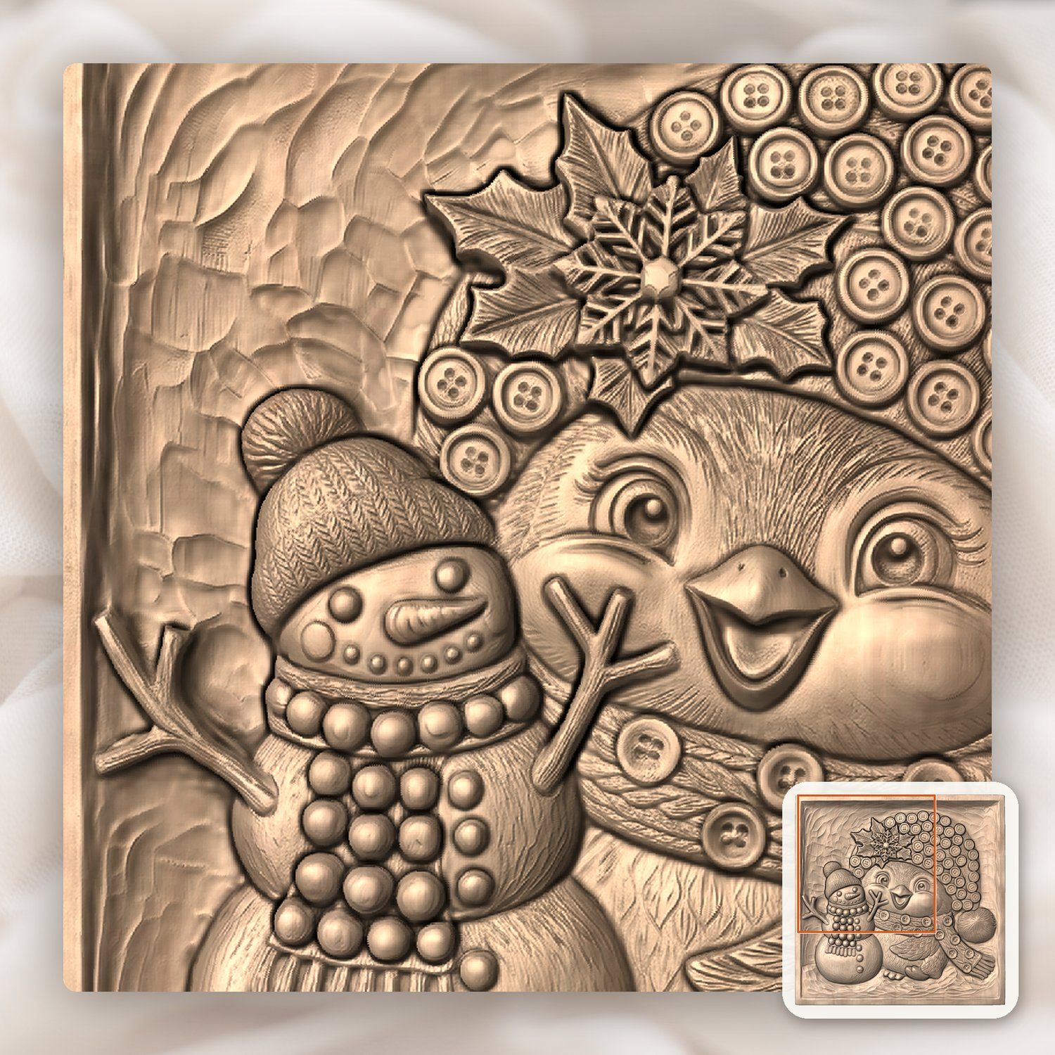 Winter Bird and Snowman CNC Relief STL bas-relief STL — view 10