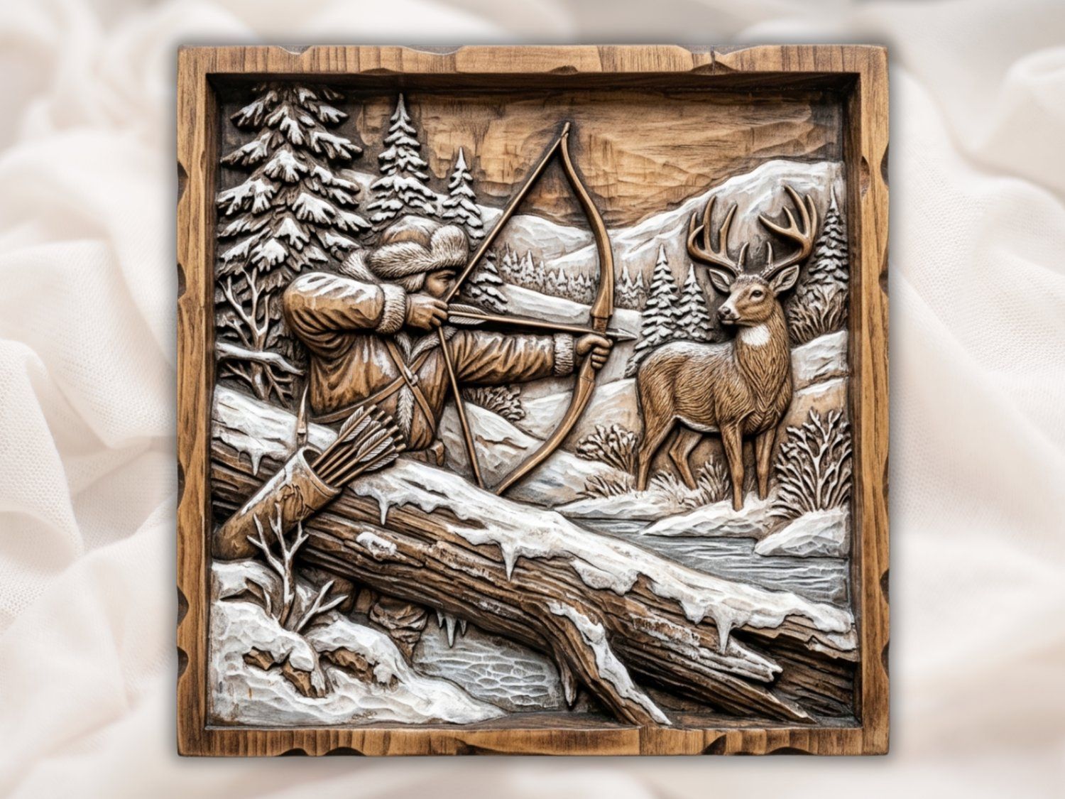 Winter Hunting Scene Wall Art bas-relief STL — view 2