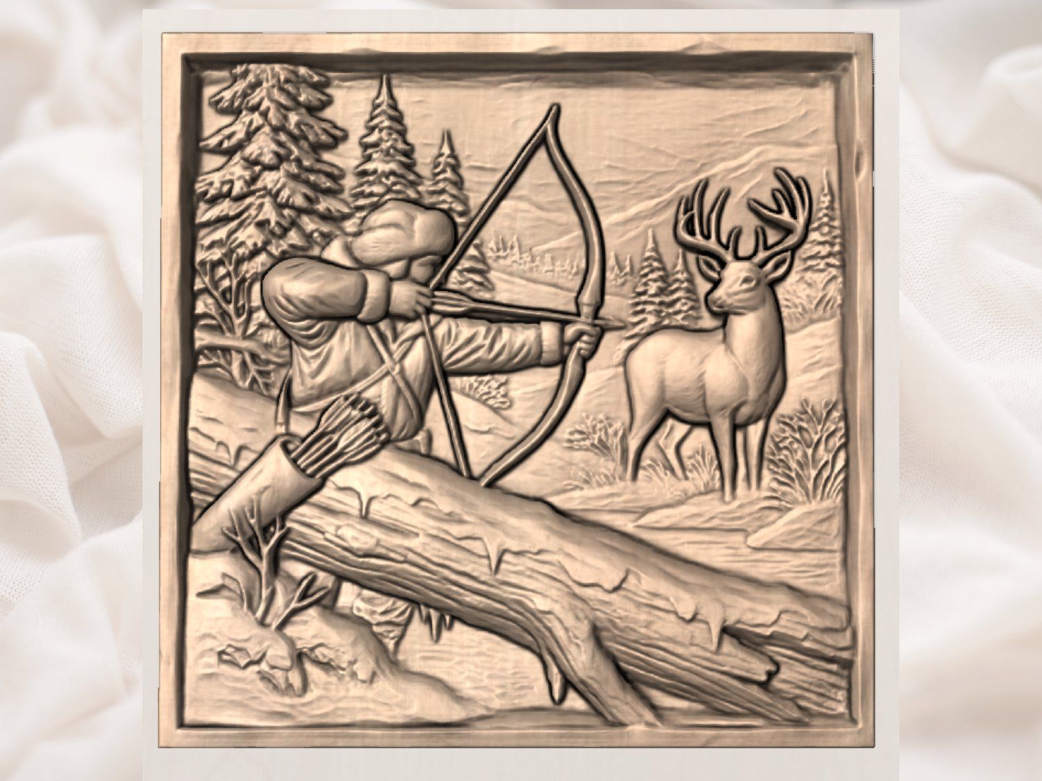 Winter Hunting Scene Wall Art bas-relief STL — view 3