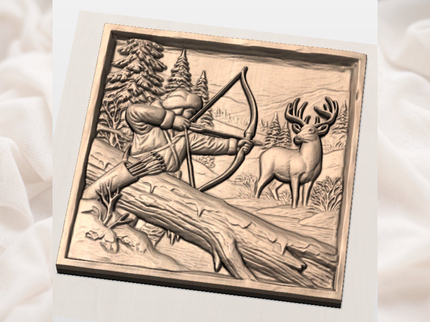 Winter Hunting Scene Wall Art bas-relief STL — view 4