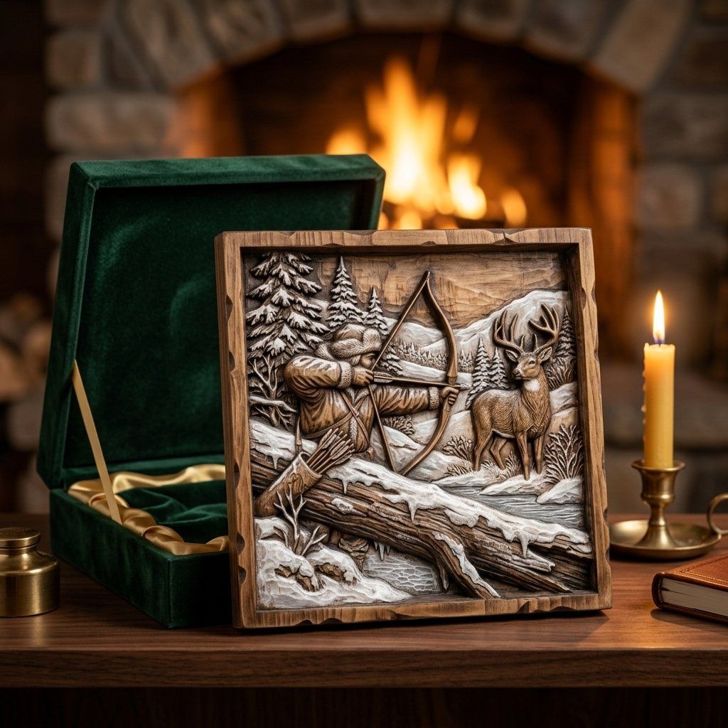 Winter Hunting Scene Wall Art bas-relief STL — view 9