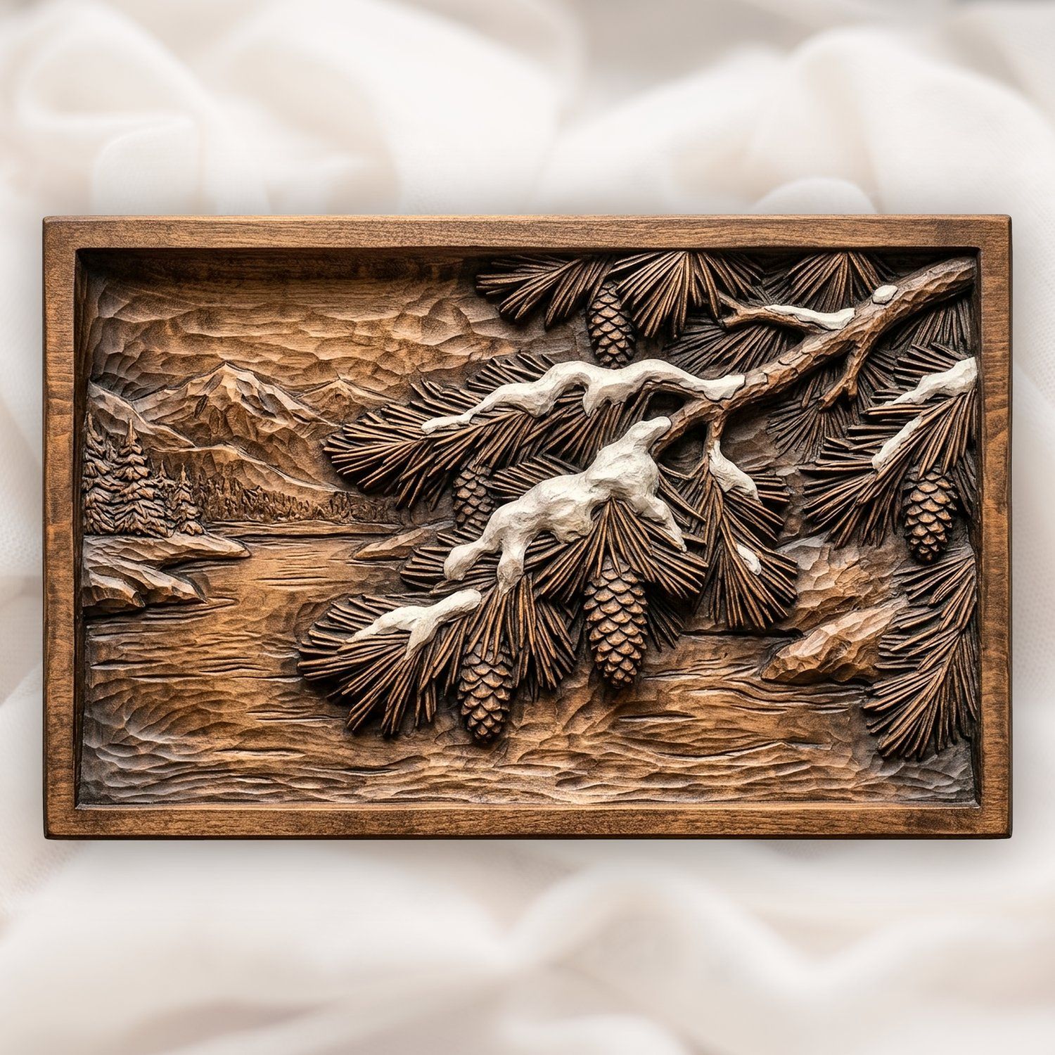 Winter Pine Bough Snow Scene CNC Relief STL bas-relief STL design