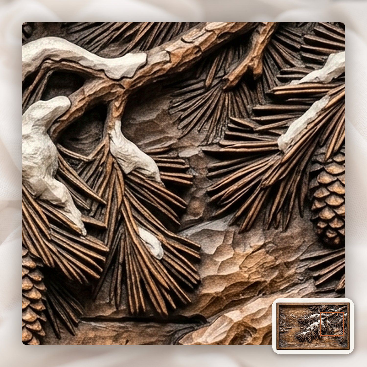 Winter Pine Bough Snow Scene CNC Relief STL bas-relief STL — view 11