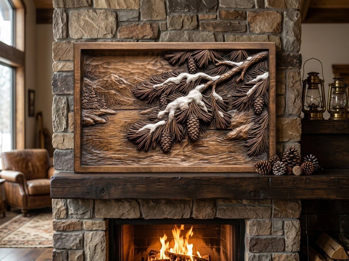 Winter Pine Bough Snow Scene CNC Relief STL bas-relief STL — view 12