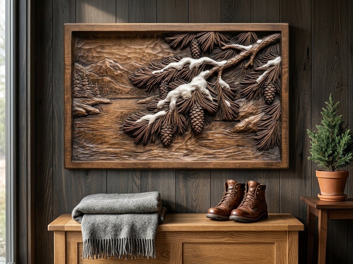 Winter Pine Bough Snow Scene CNC Relief STL bas-relief STL — view 14