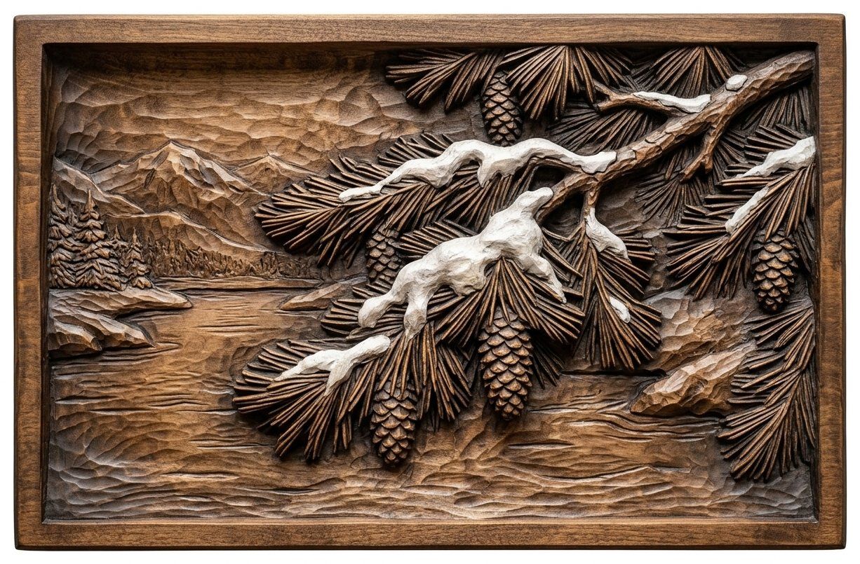 Winter Pine Bough Snow Scene CNC Relief STL bas-relief STL — view 13