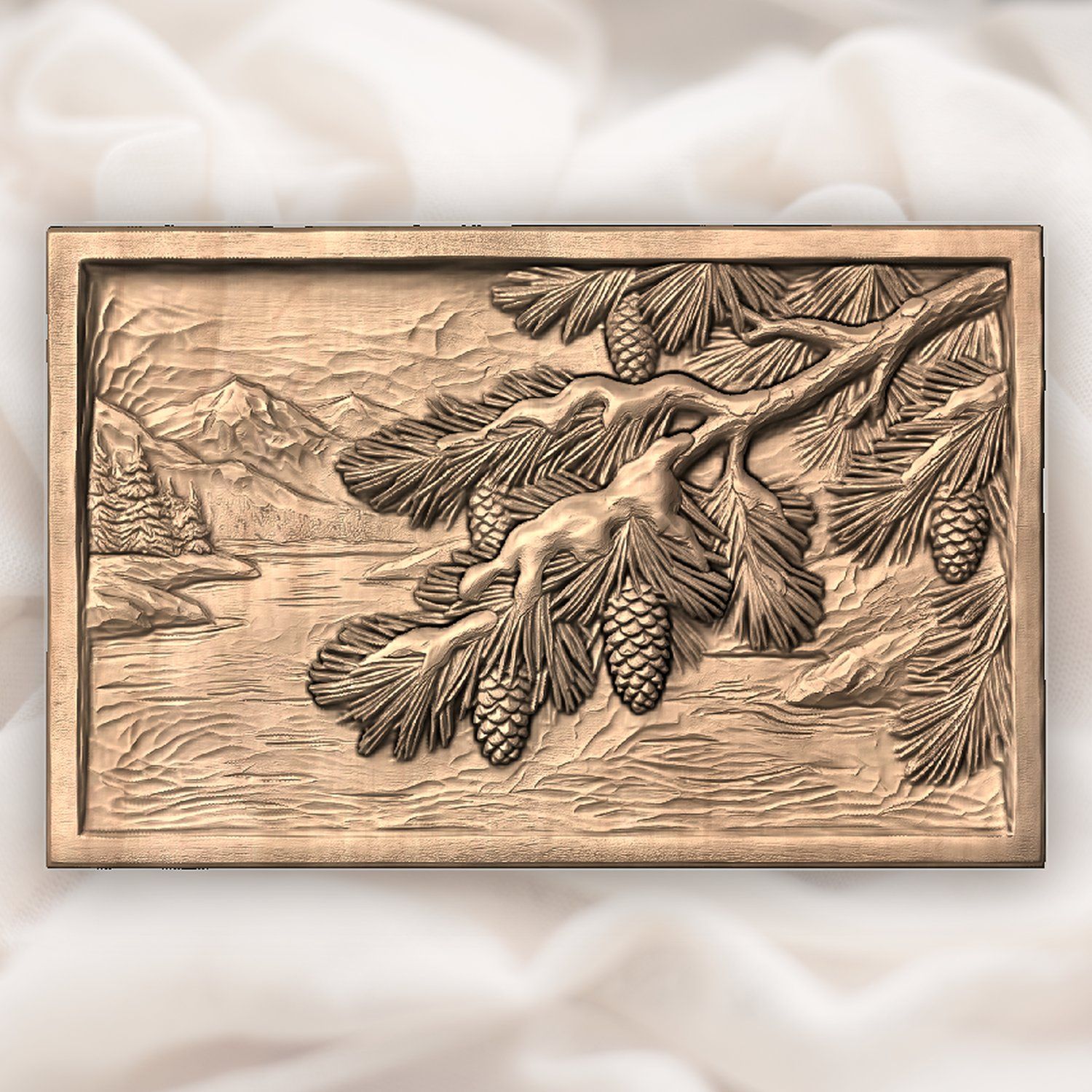 Winter Pine Bough Snow Scene CNC Relief STL bas-relief STL — view 4