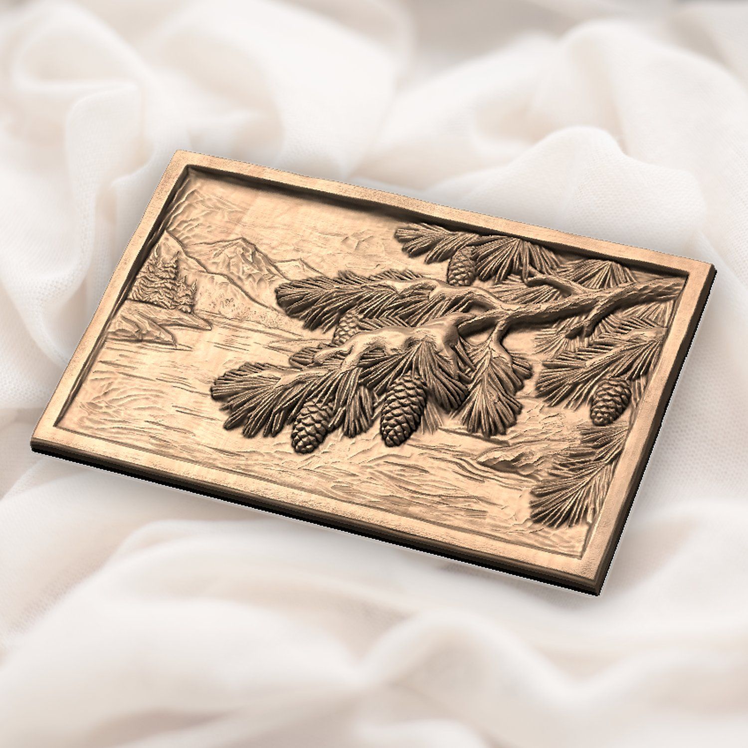 Winter Pine Bough Snow Scene CNC Relief STL bas-relief STL — view 5