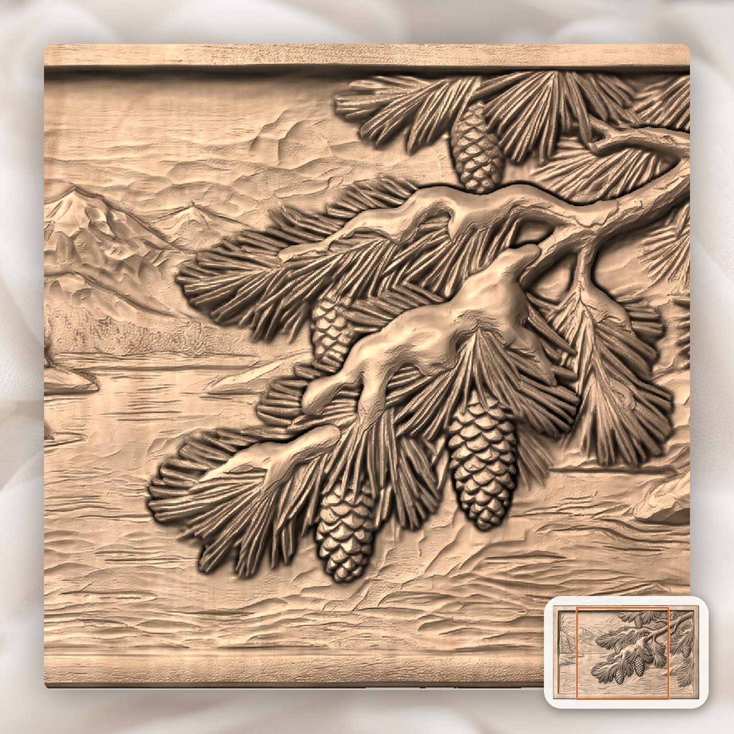 Winter Pine Bough Snow Scene CNC Relief STL bas-relief STL — view 6