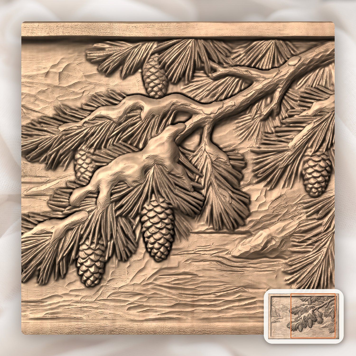 Winter Pine Bough Snow Scene CNC Relief STL bas-relief STL — view 7