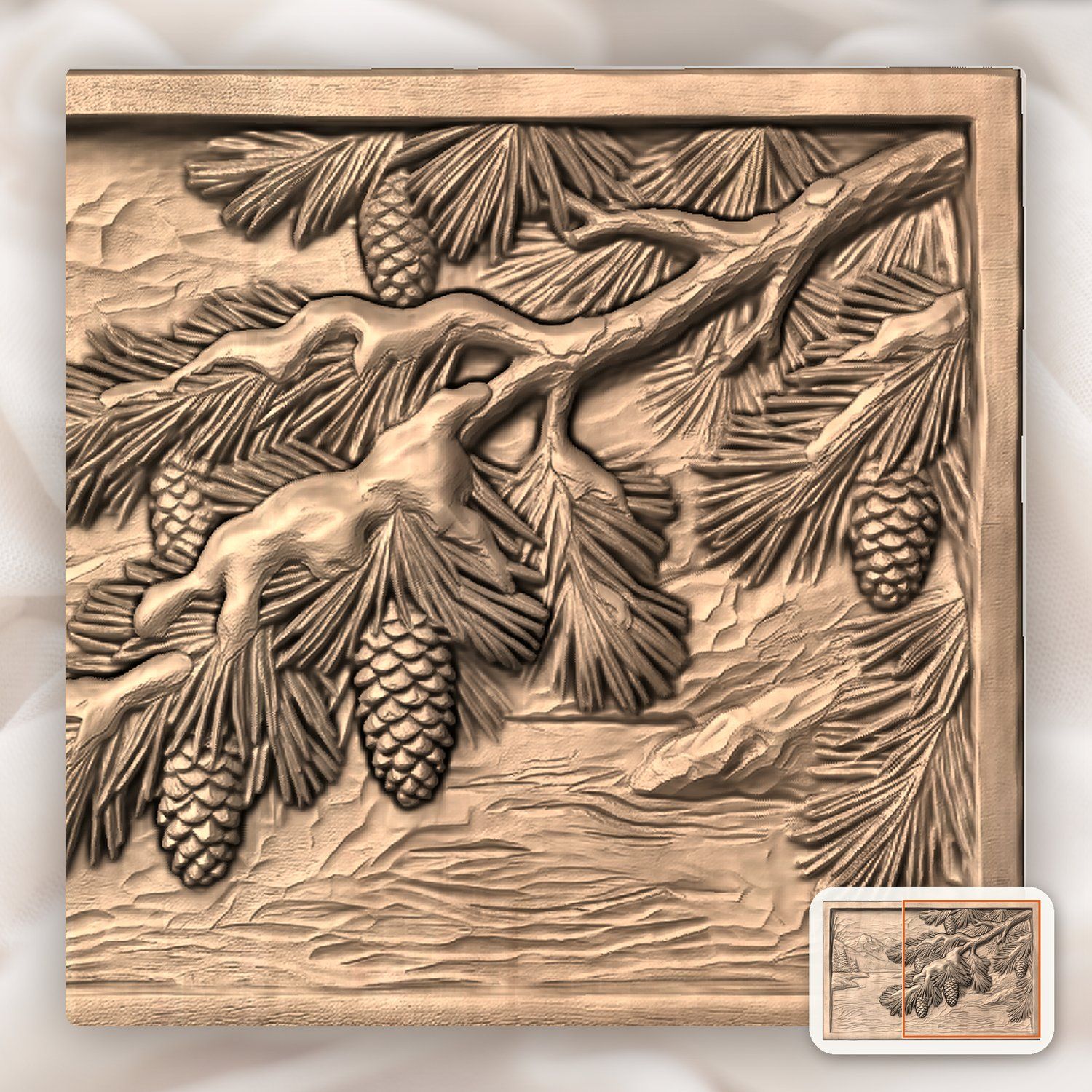 Winter Pine Bough Snow Scene CNC Relief STL bas-relief STL — view 8