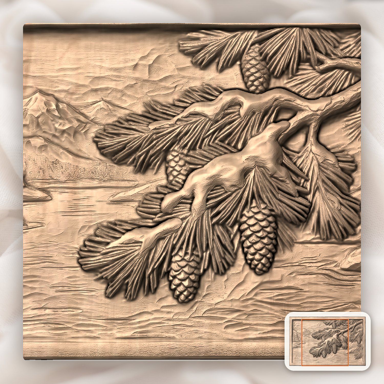 Winter Pine Bough Snow Scene CNC Relief STL bas-relief STL — view 9
