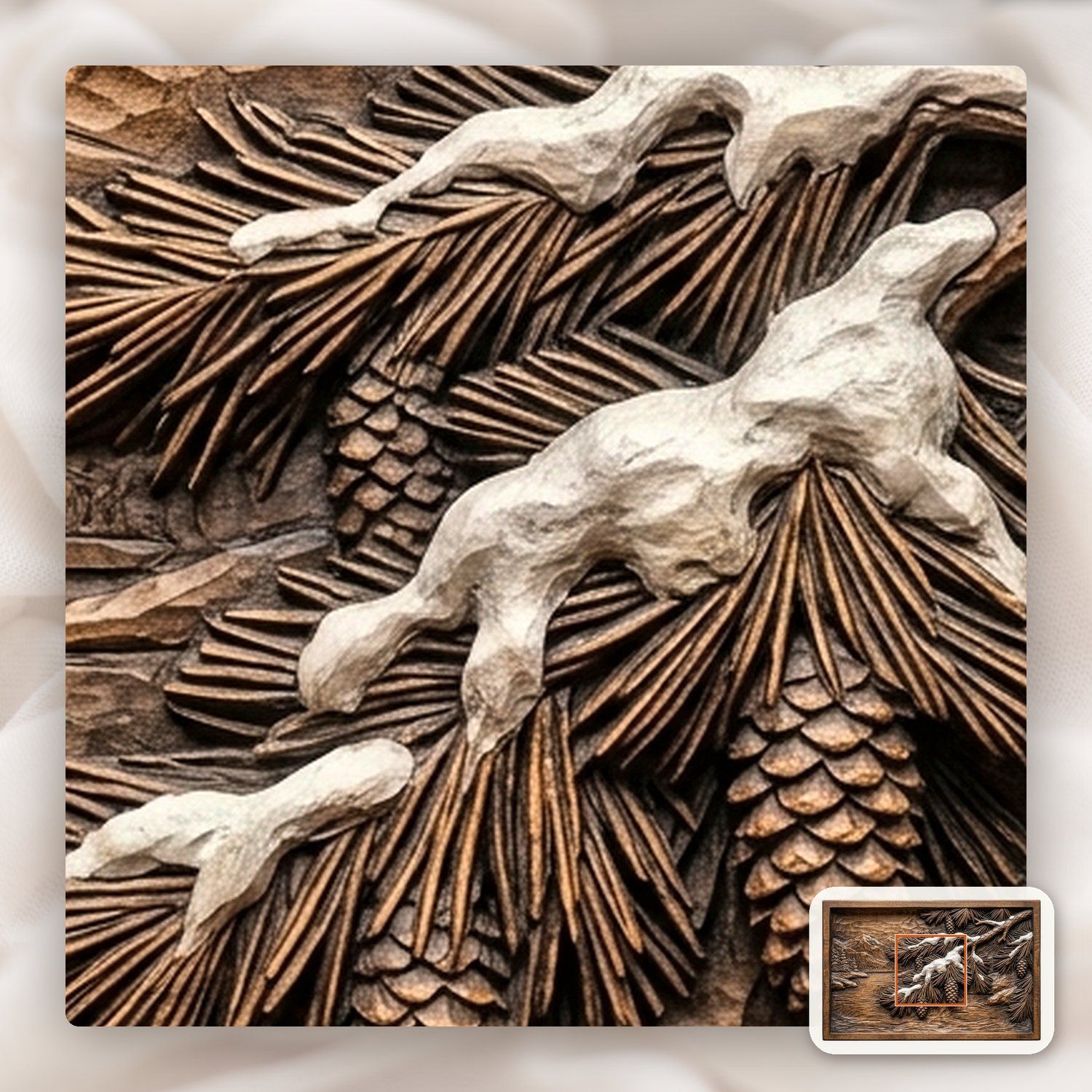 Winter Pine Bough Snow Scene CNC Relief STL bas-relief STL — view 10