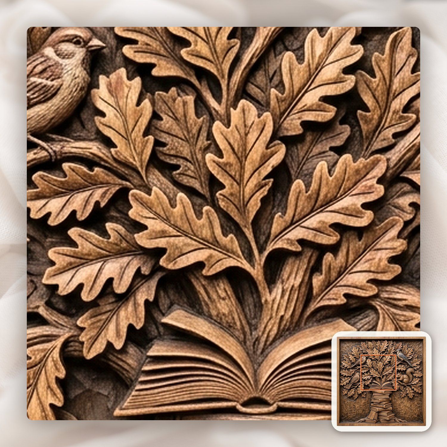 Wisdom Tree of Knowledge Oak Leaves and Books CNC Relief STL bas-relief STL — view 12